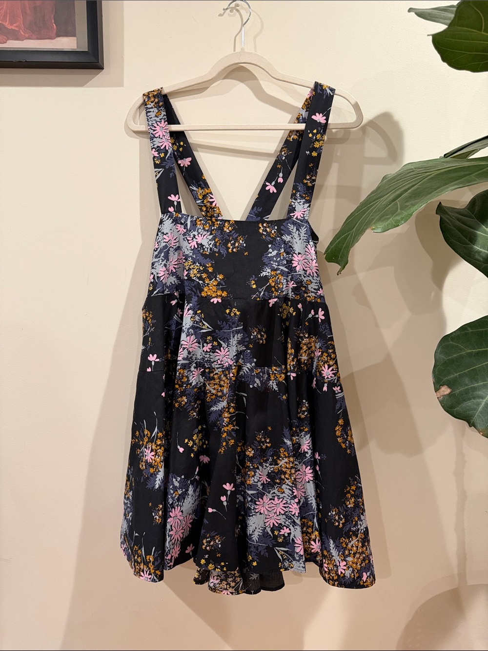 Free people Floral navy babydoll Sundress with Pink & Amber  flowers